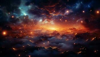 hell Sonnenuntergang Himmel leuchtet das dunkel Galaxis im beschwingt Farben generiert durch ai foto