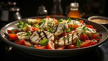 gegrillt Tomate und Mozzarella Salat, ein gesund Gourmet Sommer- Mahlzeit generiert durch ai foto