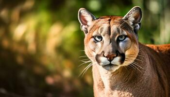 süß katzenartig starren, gestreift Fell, im natürlich Schönheit, draußen generiert durch ai foto