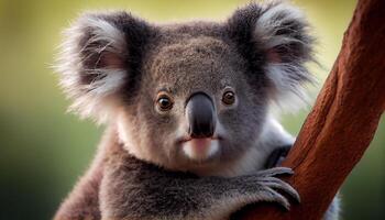 Tier Porträt Koala Natur Beuteltier gefährdet Spezies flauschige jung schließen oben generiert durch ai foto