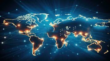 ein Foto von global Netzwerk Verbindung auf Blau Hintergrund. 3d Wiedergabe. Globalisierung Konzept generativ ai