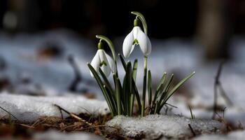 frisch Schneeglöckchen blüht im ein Winter Wunderland generiert durch ai foto