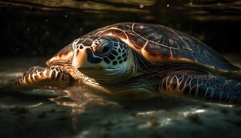 tropisch Meer Schildkröte Schwimmen langsam im Blau unter Wasser Paradies generiert durch ai foto