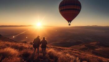 Männer und Frauen Wanderung Berg Bereich, sorglos Abenteuer generiert durch ai foto