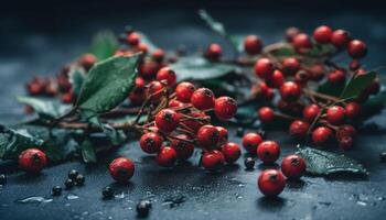 frisch Beere Ast Tropfen Süss Tau auf Natur generiert durch ai foto