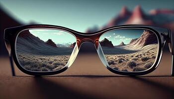 Natur Sonne geküsst Landschaft spiegelt Sonnenbrille' Schönheit generiert durch ai foto