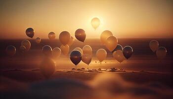 schweben heiß Luft Luftballons, beschwingt Farben fliegend generiert durch ai foto