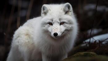 flauschige Arktis Wolf Sitzung im Winter Wald generiert durch ai foto