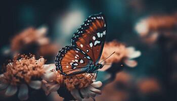 beschwingt Schmetterling Flügel, multi farbig Schönheit im Natur, bestäubend Blume generiert durch ai foto