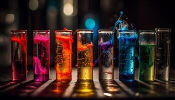 multi farbig Cocktail Glas spiegelt beschwingt Nachtclub Beleuchtung generiert durch ai foto