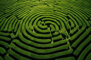 Tee Feld Plantage Labyrinth Hintergrund. Foto Schuss von ein Drohne zu Felder mit Tee