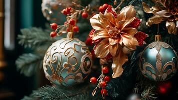 schließen oben auf schön dekoriert Weihnachten generiert durch ai foto