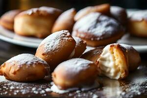 nehmen ein gut aussehen beim das köstlich Beignets, sogar wenn das Restaurant ist ziemlich ein Entfernung Weg ai generiert foto