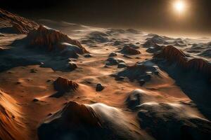 das Eis auf Mars' Stangen ist sehr ziemlich wann es scheint im das Sonne auf Mars ai generiert foto