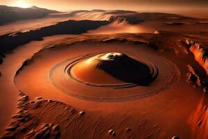 ein atemberaubend Sicht von das hoch aufragend Marsmensch Olymp Mons, welche ist das größte Vulkan im unser Solar- System ai generiert foto