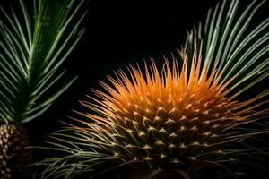 Zoomen im auf ein Sago Palme Obst mit ein dunkel Hintergrund im ein Studio ai generiert foto