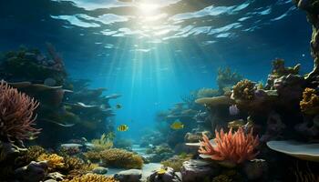 Ozean Koralle Riffe unter Wasser. generativ ai foto