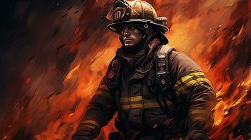 Feuerwehrmann Tapferkeit, Digital Kunst Illustration, generativ ai foto