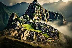 mysteriös Ruinen von das uralt Stadt von machu Picchu, machu Picchu, Peru, ai generiert foto
