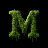 Brief m mit Moos. groß Sanft Wald Schriftart. Grün typografisch Symbol gemacht von Blätter. Konzept von Kompfort, Natur und Ökologie. ai generiert foto