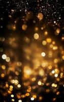 Bokeh defokussiert Gold abstrakt Beleuchtung Hintergrund. ai generativ foto