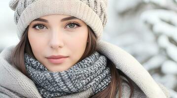 ai generieren Winter Mode weiblich Porträt foto