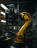 Clever Industrie Roboter Arm zum Digital Fabrik Technologie zeigen Automatisierung foto