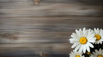 Gänseblümchen Blume auf Holz Hintergrund mit Kopieren Raum, ai generativ foto