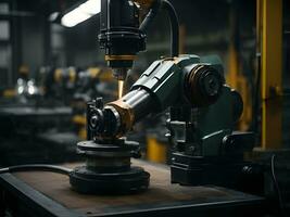 Clever Industrie Roboter Arm zum Digital Fabrik Technologie zeigen Automatisierung foto