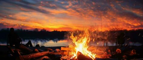 ai generativ Sonnenuntergang Über ein Lagerfeuer foto