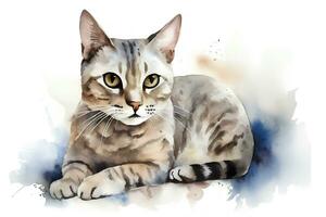 Aquarell Porträt von ein Katze mit spritzt von Farbe auf ein Weiß Hintergrund. ai generiert Illustration. foto