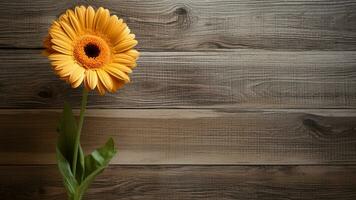 Gerbera Gänseblümchen Blume auf Holz Hintergrund mit Kopieren Raum, ai generativ foto