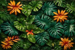 tropisch Blätter Hintergrund, exotisch Blätter Hintergrund, tropisch Blätter Hintergrund, Urwald Blätter Hintergrund, Blätter Hintergrund, ai generativ foto