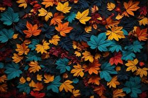schwarz bunt Blätter Hintergrund, Blätter Hintergrund, Blätter Hintergrund, Blätter Muster, gefallen Blätter Hintergrund, bunt Blätter Hintergrund, ai generativ foto
