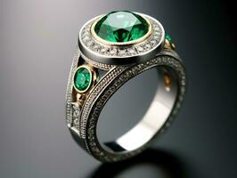 Fotografie von einzigartig Grün Smaragd Engagement Ring Design - - ai generativ foto