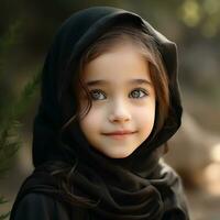 schön glücklich Muslim Kinder lächelnd ai generiert foto