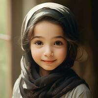 schön glücklich Muslim Kinder lächelnd ai generiert foto