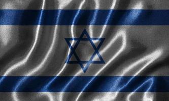 Tapete von israelischer Flagge und wehende Flagge von Stoff. foto