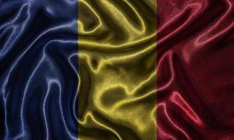 Tapete von Rumänien-Flagge und wehende Flagge von Stoff. foto