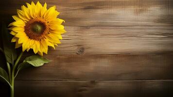 Sonnenblume Helianthus auf Holz Hintergrund mit Kopieren Raum, ai generativ foto