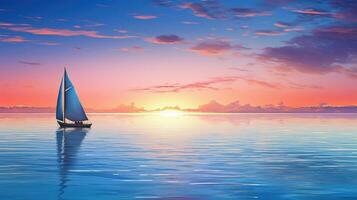 segeln Blau Sonnenuntergang Sommer- Landschaft ai generiert foto