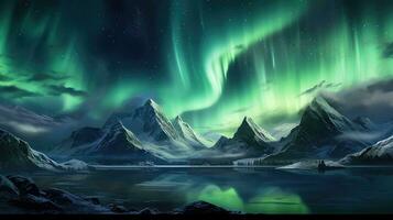 Nacht Berg Himmel Norden Landschaft ai generiert foto