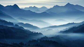 Reise Gipfel Abend Nebel Landschaft ai generiert foto