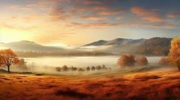 Jahreszeit Herbst Szene Panorama Landschaft ai generiert foto