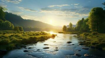 Natur Wasser Morgen Sonnenaufgang Landschaft ai generiert foto