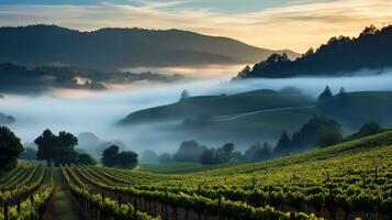 Landschaft Land Dämmerung Nebel Landschaft ai generiert foto