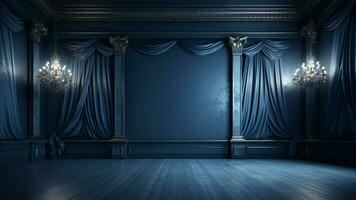 Luxus Blau Zimmer mit Kopieren Raum Eleganz und Stil, ai generativ foto