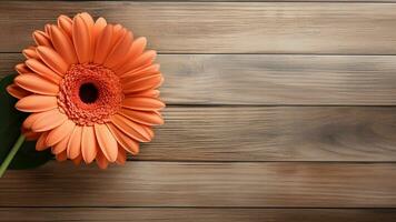 Gerbera Gänseblümchen Blume auf Holz Hintergrund mit Kopieren Raum, ai generativ foto
