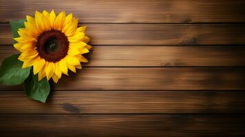 Sonnenblume Helianthus auf Holz Hintergrund mit Kopieren Raum, ai generativ foto