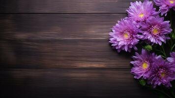 Aster Asteraceae auf Holz Hintergrund mit Kopieren Raum, ai generativ foto